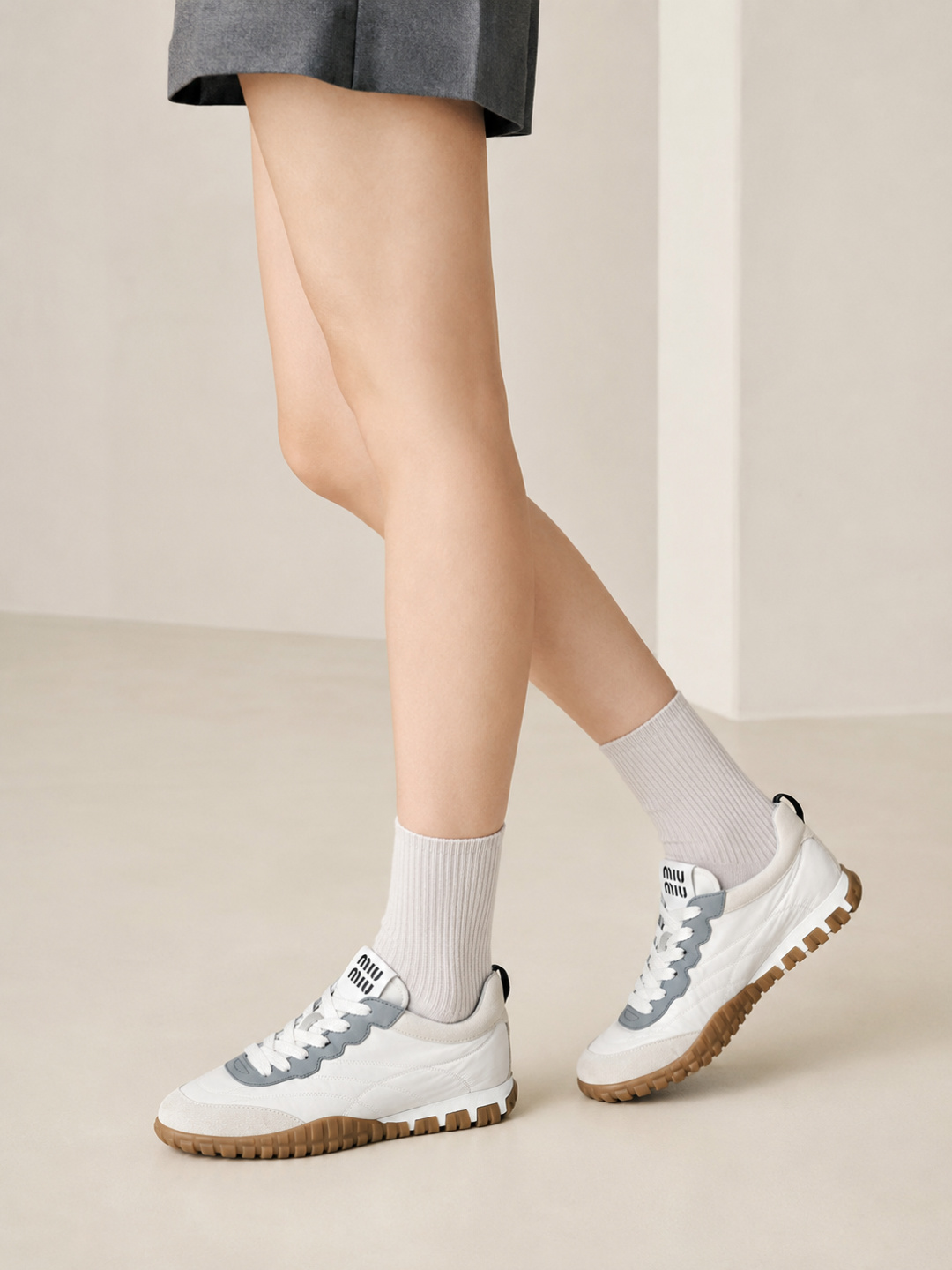 Miu Miu Leather & Suede Low-Top Sneakers