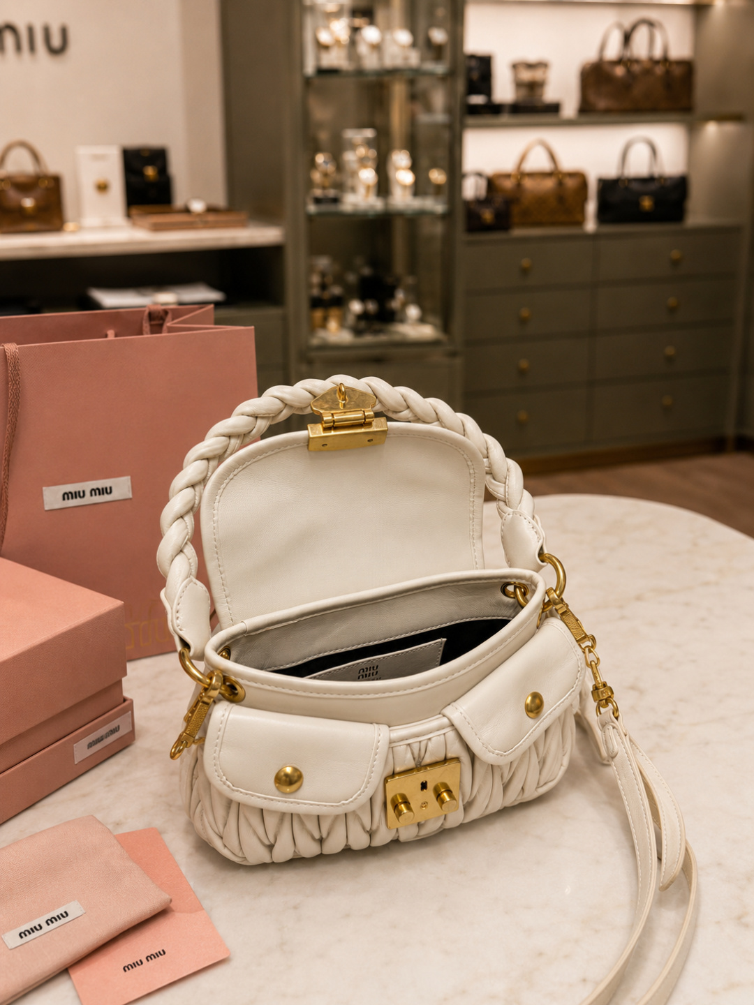 Miu Miu Matelassé Leather Top Handle Shoulder bag