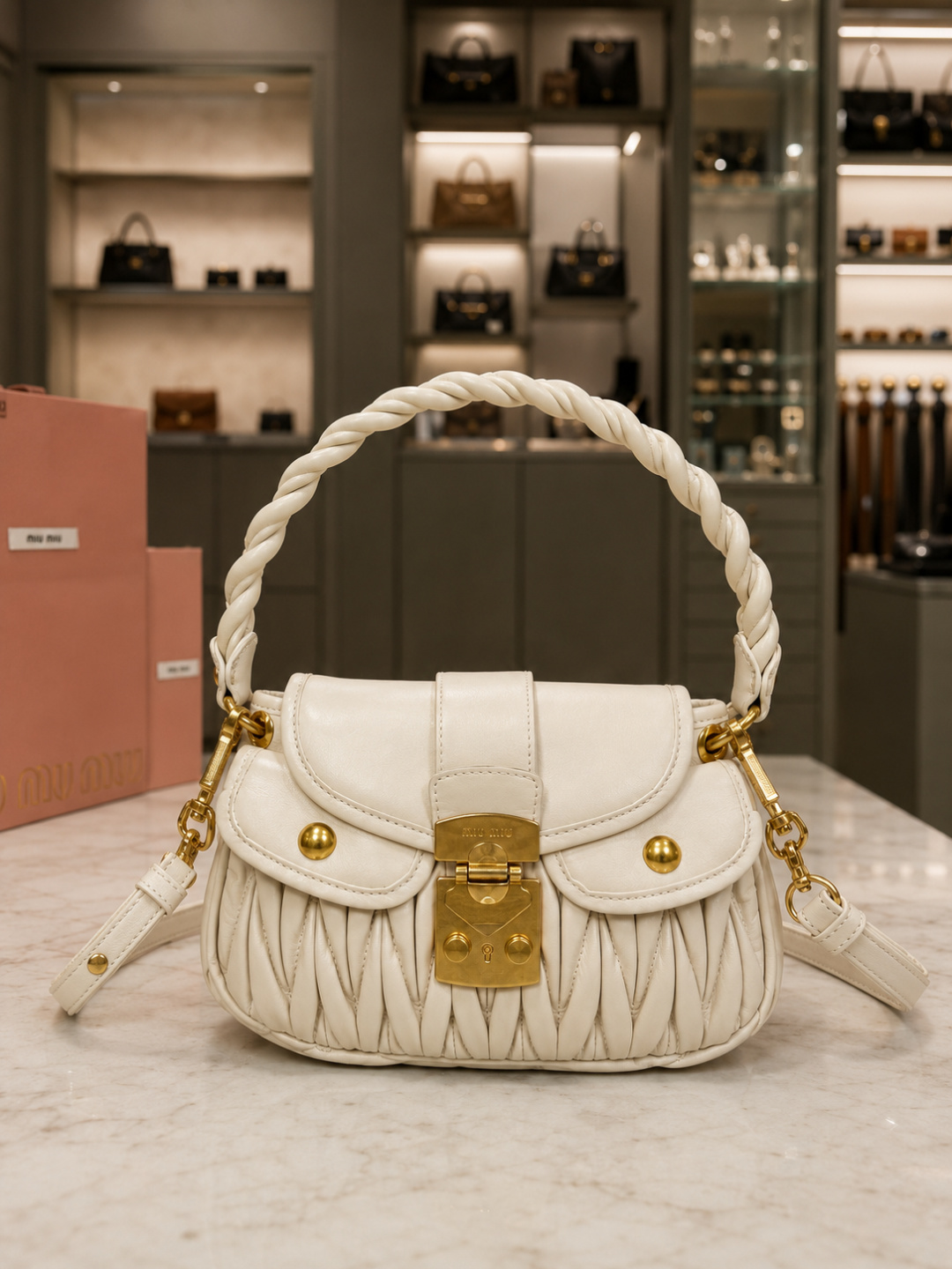Miu Miu Matelassé Leather Top Handle Shoulder bag