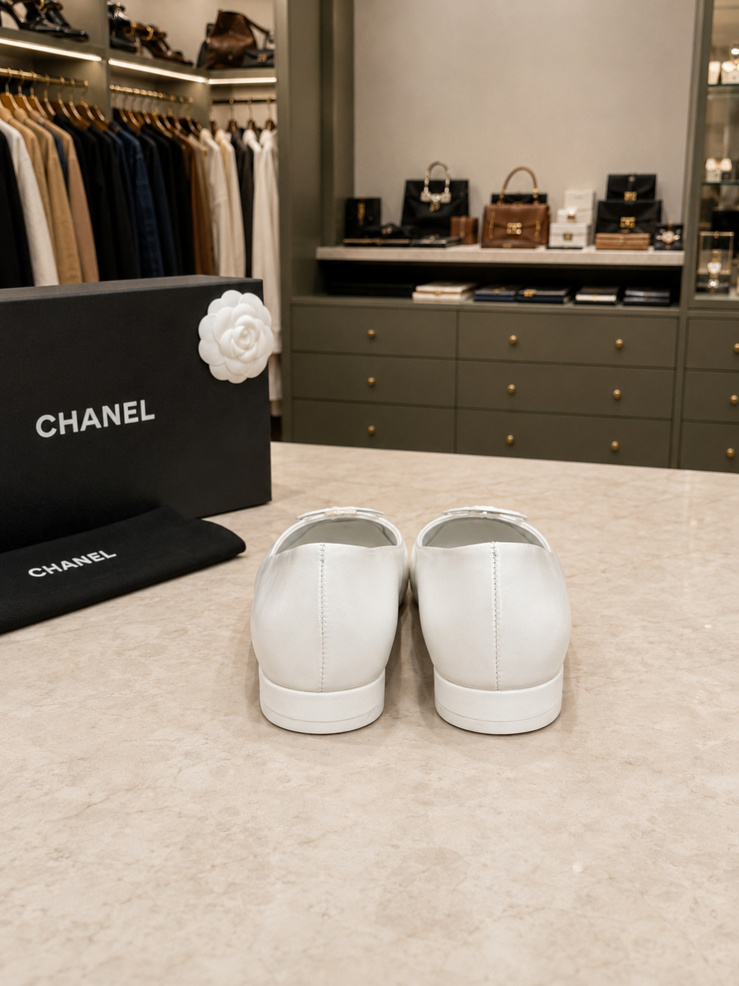 CHANEL CC Cap-Toe Leather Ballet Flats