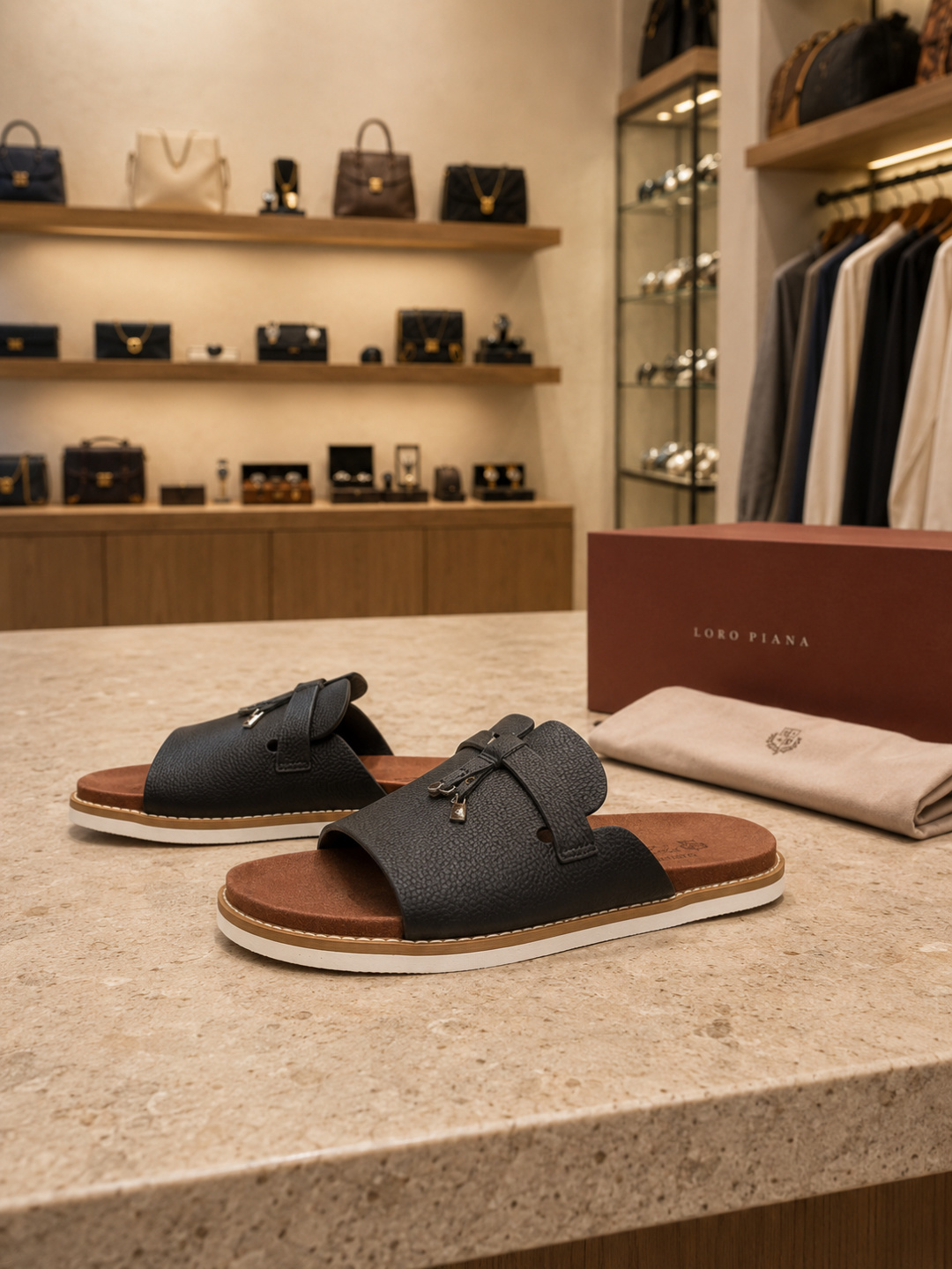 Loro Piana Leather Summer Walk Slide Sandals