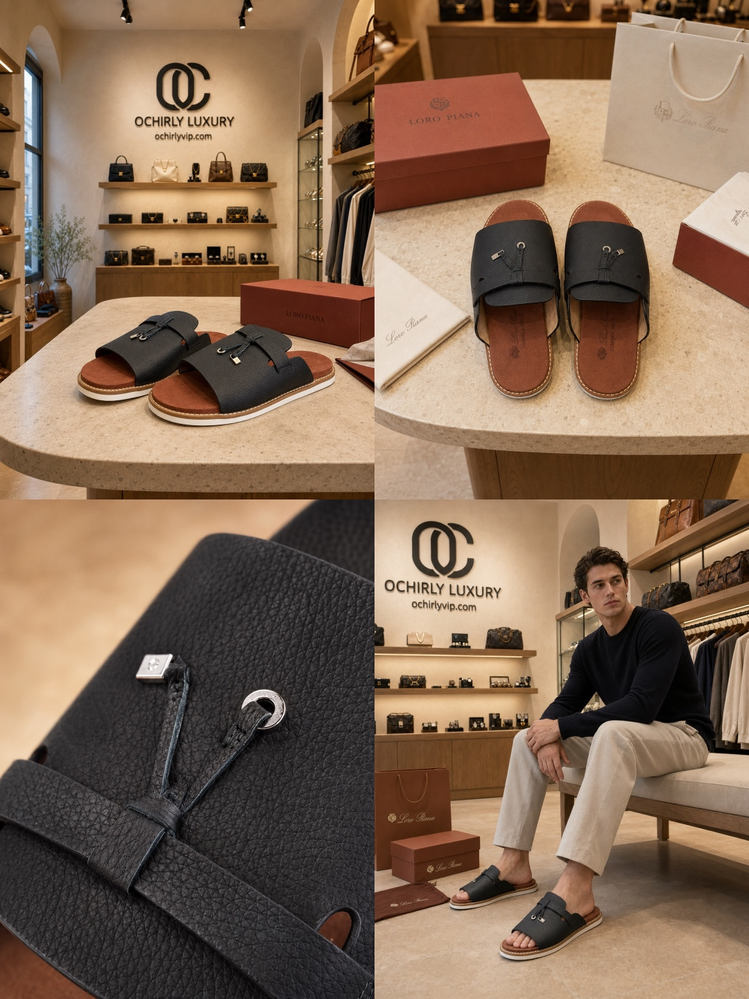 Loro Piana Leather Summer Walk Slide Sandals
