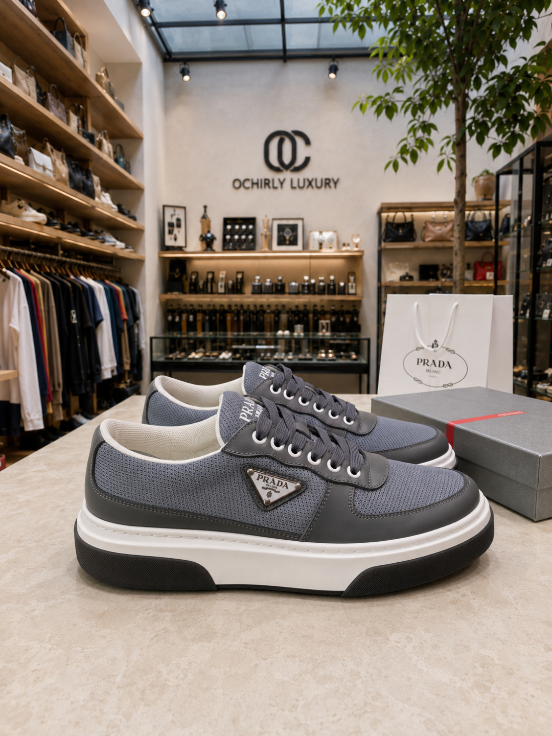 Prada Mesh Triangle Logo Platform Sneakers
