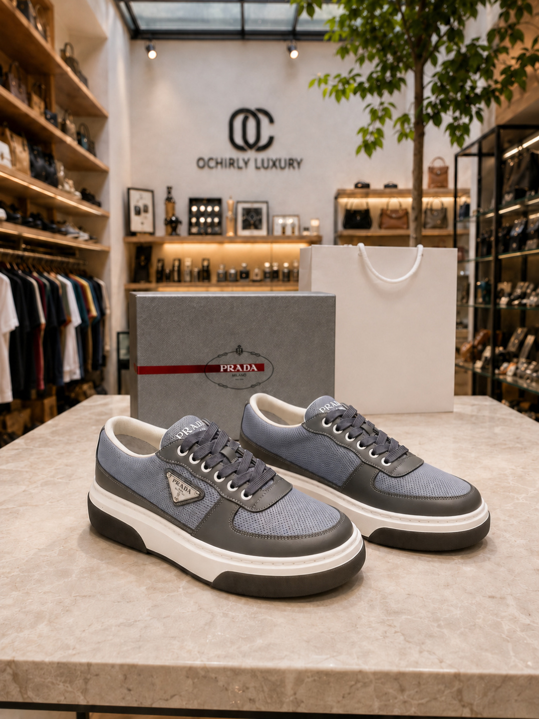 Prada Mesh Triangle Logo Platform Sneakers