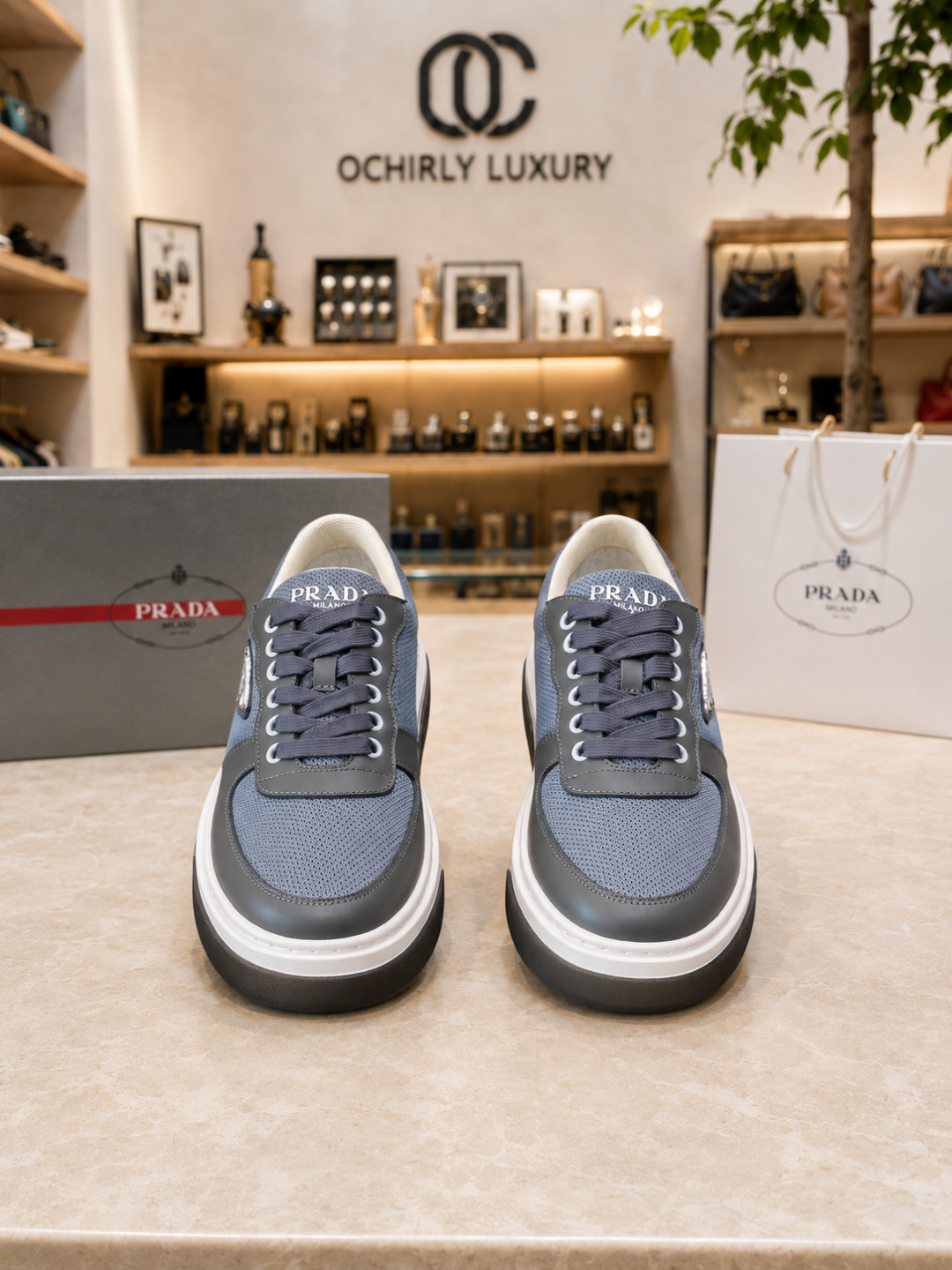 Prada Mesh Triangle Logo Platform Sneakers