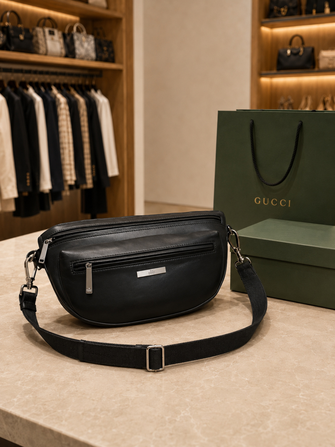 Gucci Black Leather Crossbody Sling Bag