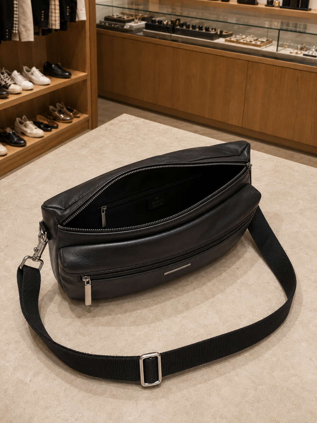 Gucci Black Leather Crossbody Sling Bag