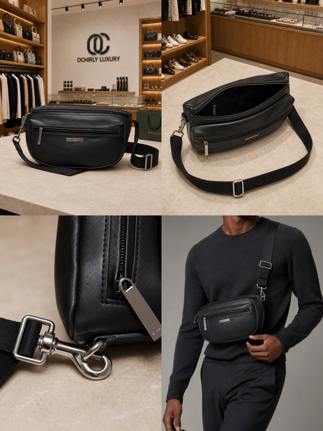 Gucci Black Leather Crossbody Sling Bag