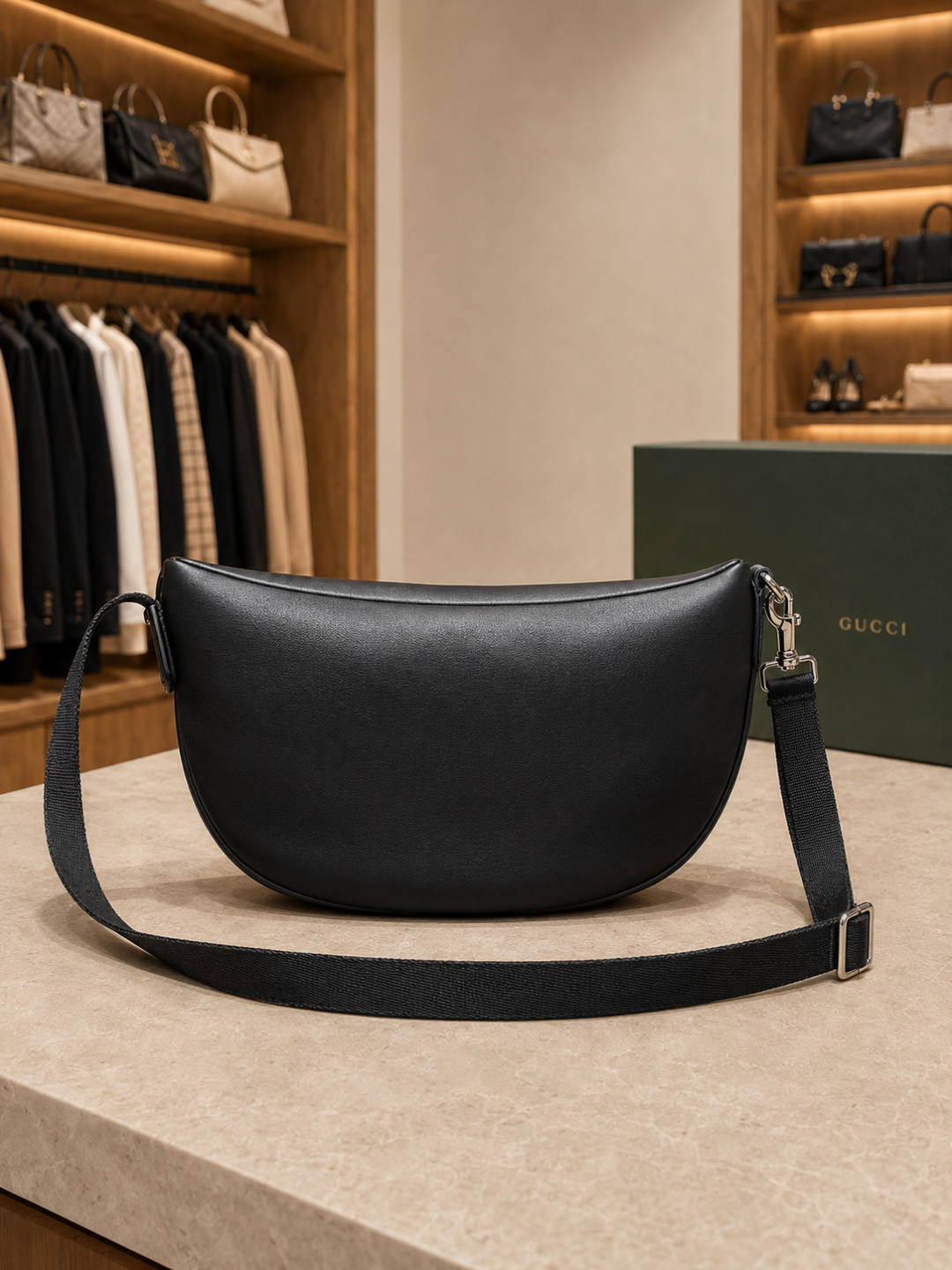Gucci Black Leather Crossbody Sling Bag