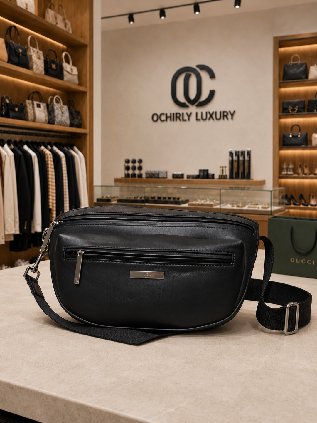 Gucci Black Leather Crossbody Sling Bag