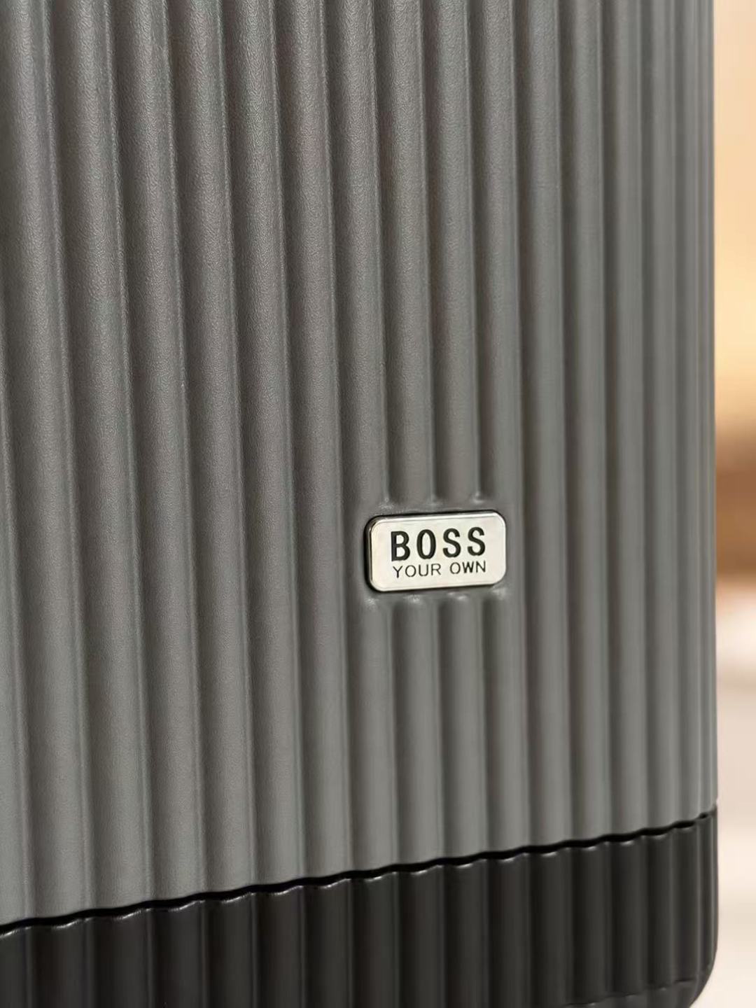 BOSS Grey Black Vertical Stripe Carry-On Luggage