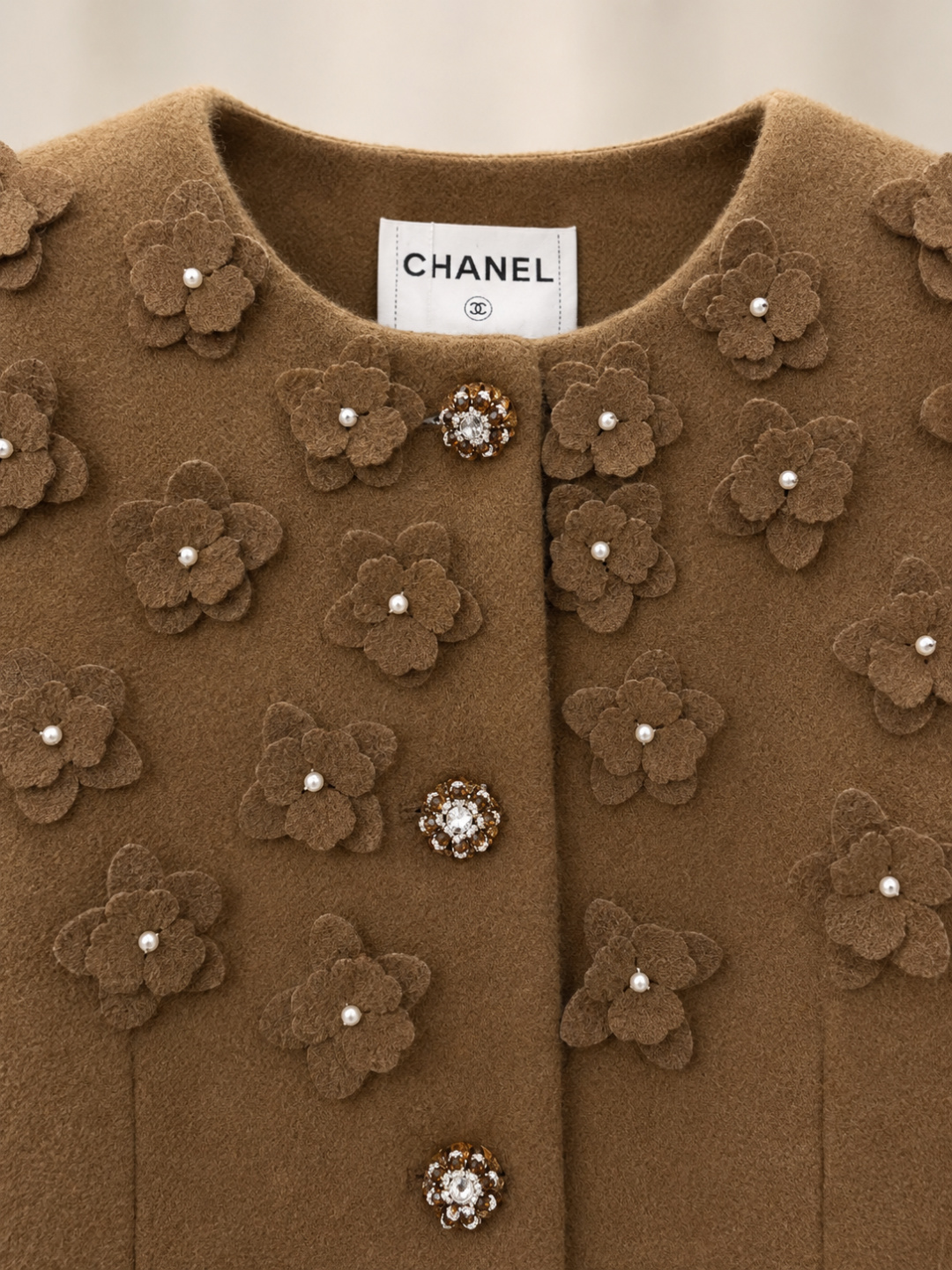 Chanel Brown 3D Floral Wool Jacket Skirt suit