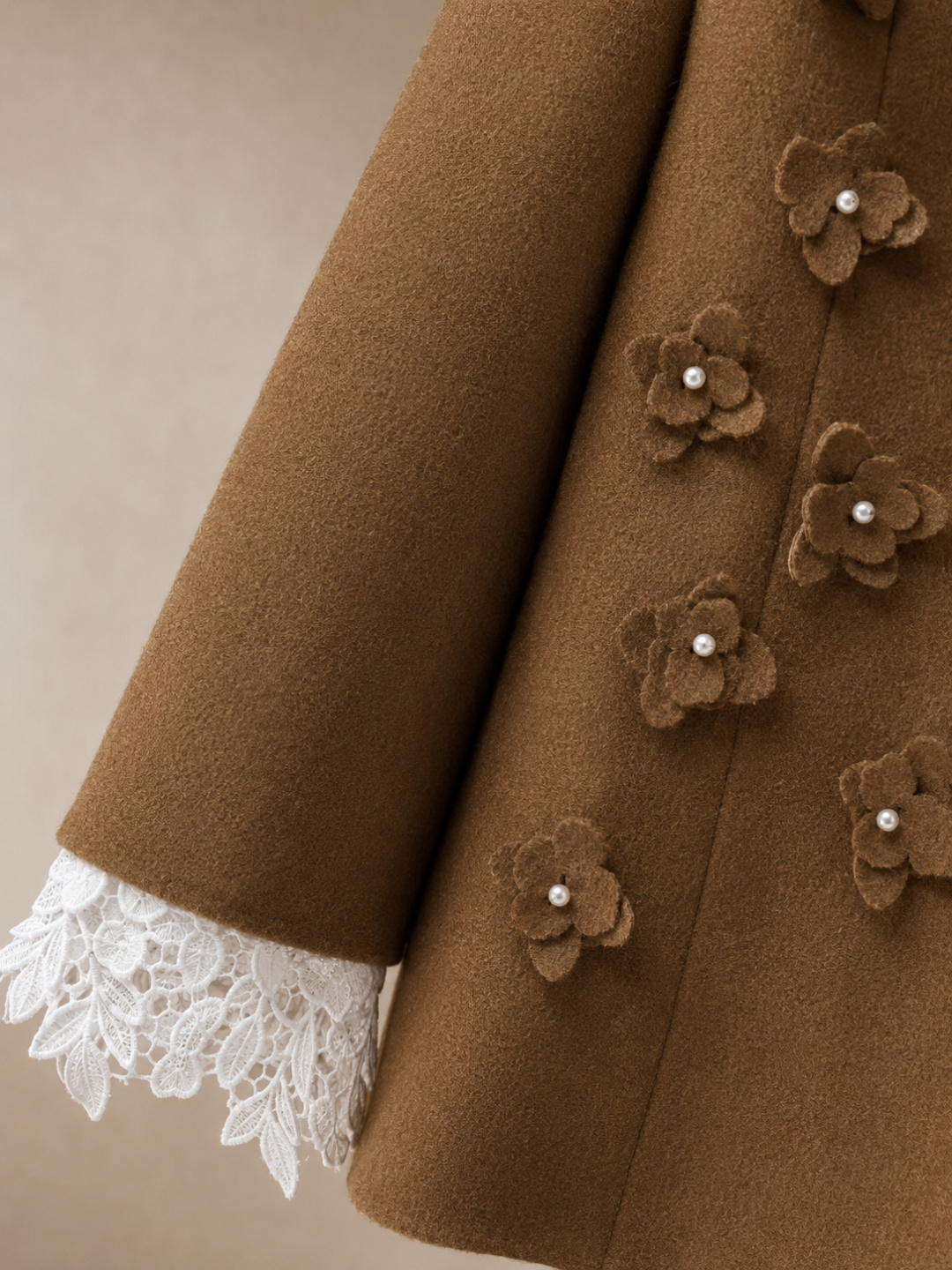 Chanel Brown 3D Floral Wool Jacket Skirt suit