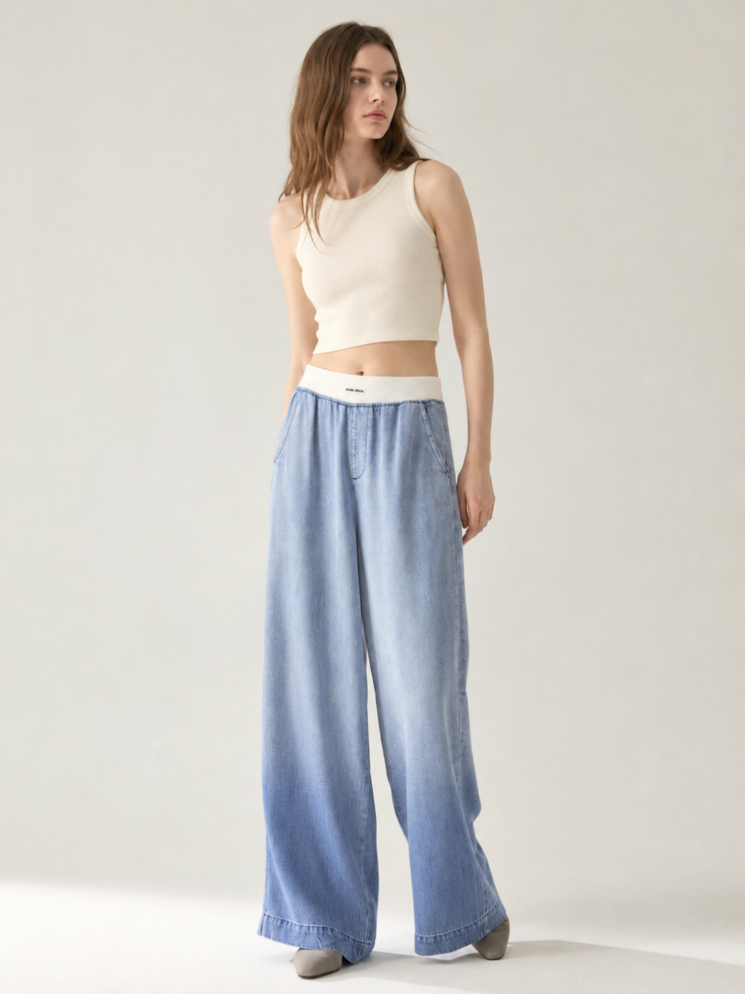 Miu Miu Gradient Denim Wide Leg Trousers