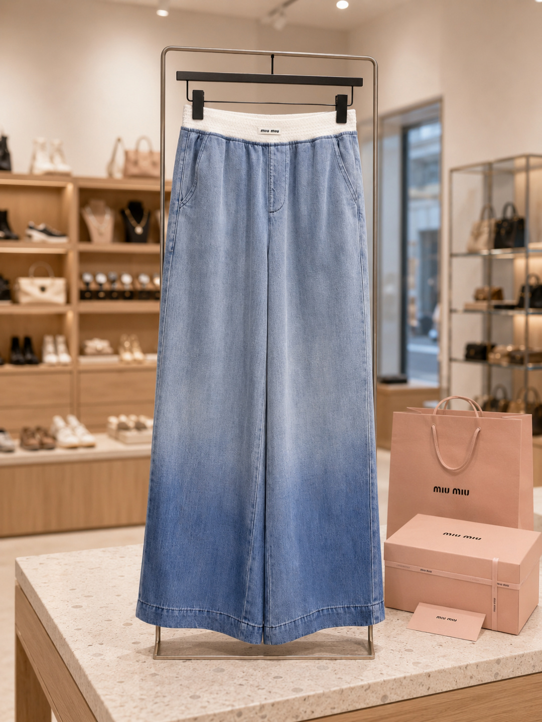 Miu Miu Gradient Denim Wide Leg Trousers
