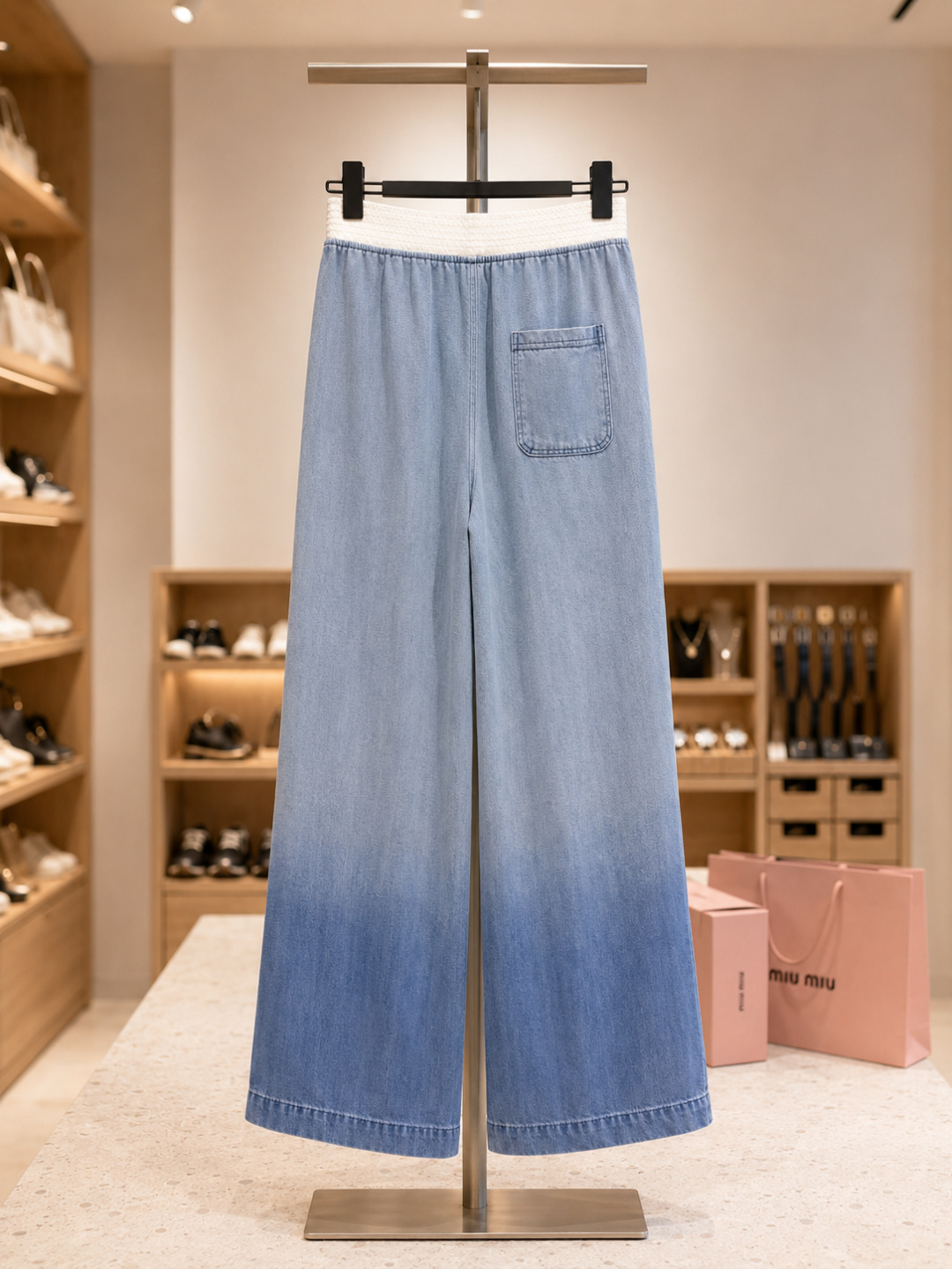 Miu Miu Gradient Denim Wide Leg Trousers