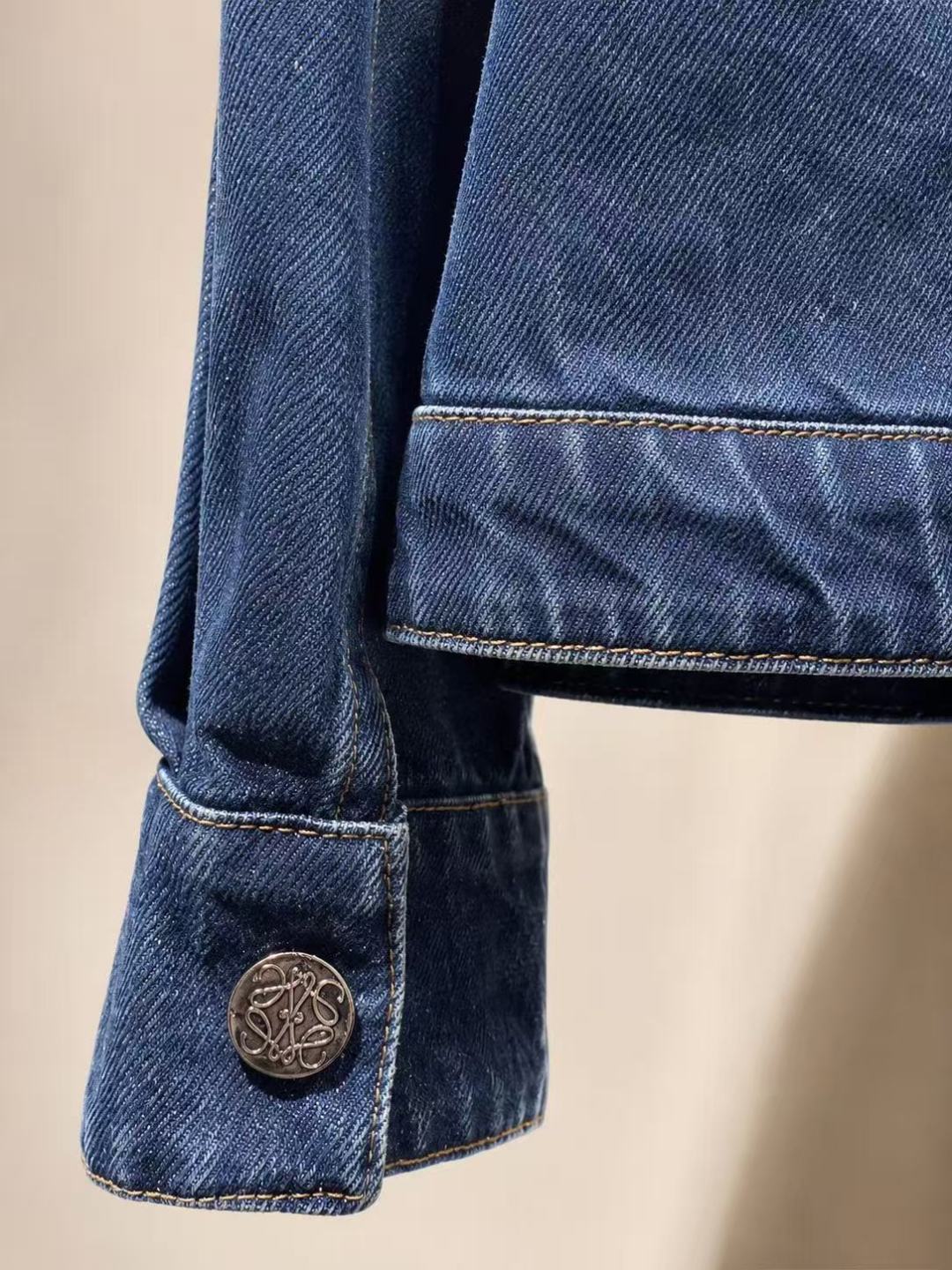 Loewe Round Neck Zip-Up Cropped Denim Jacket