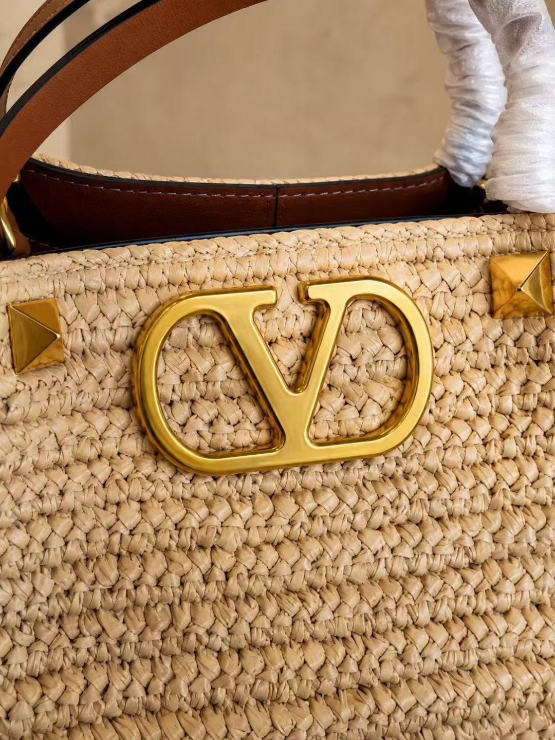 Valentino VLogo Raffia Tote Handbag