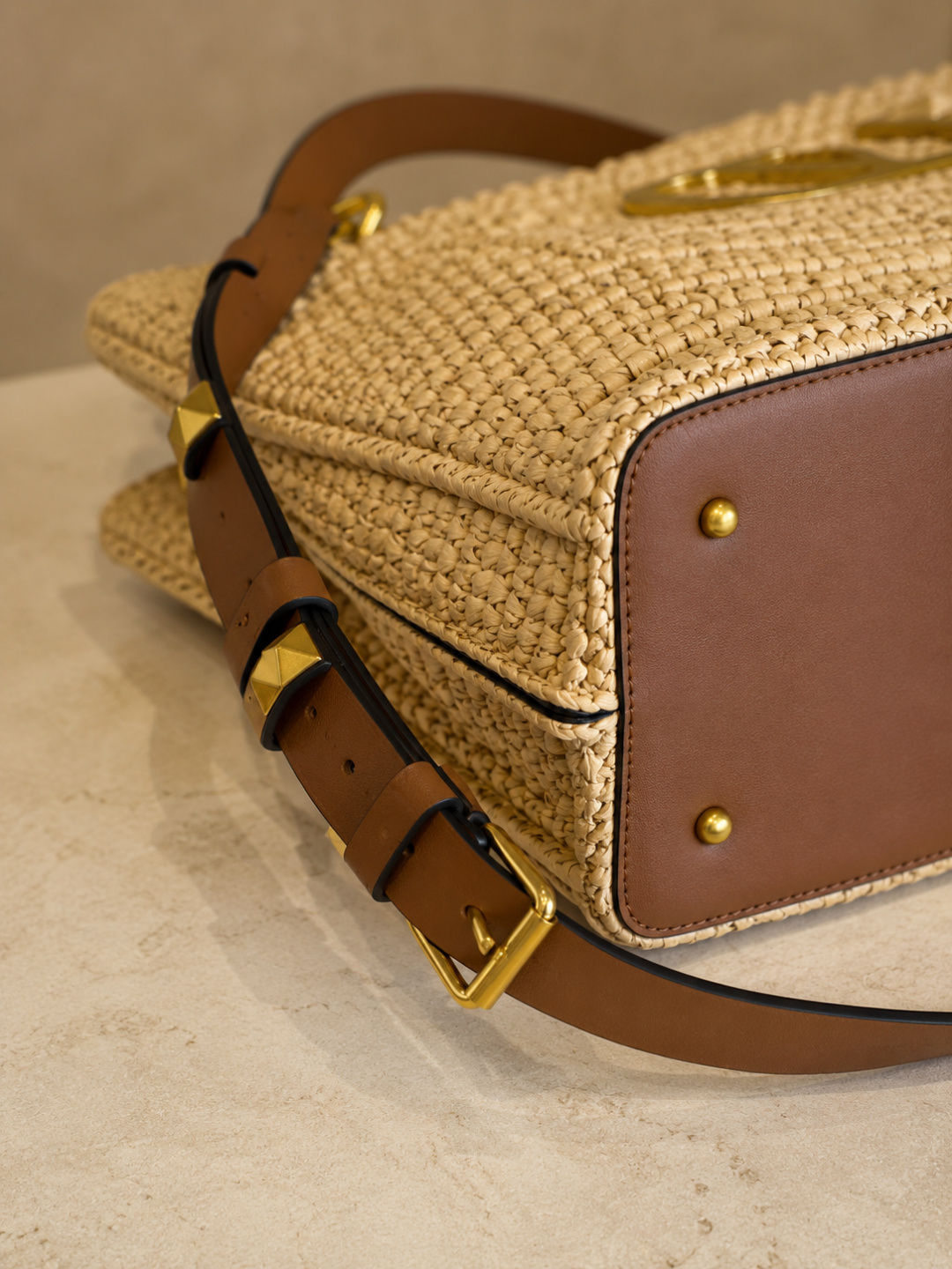 Valentino VLogo Raffia Tote Handbag