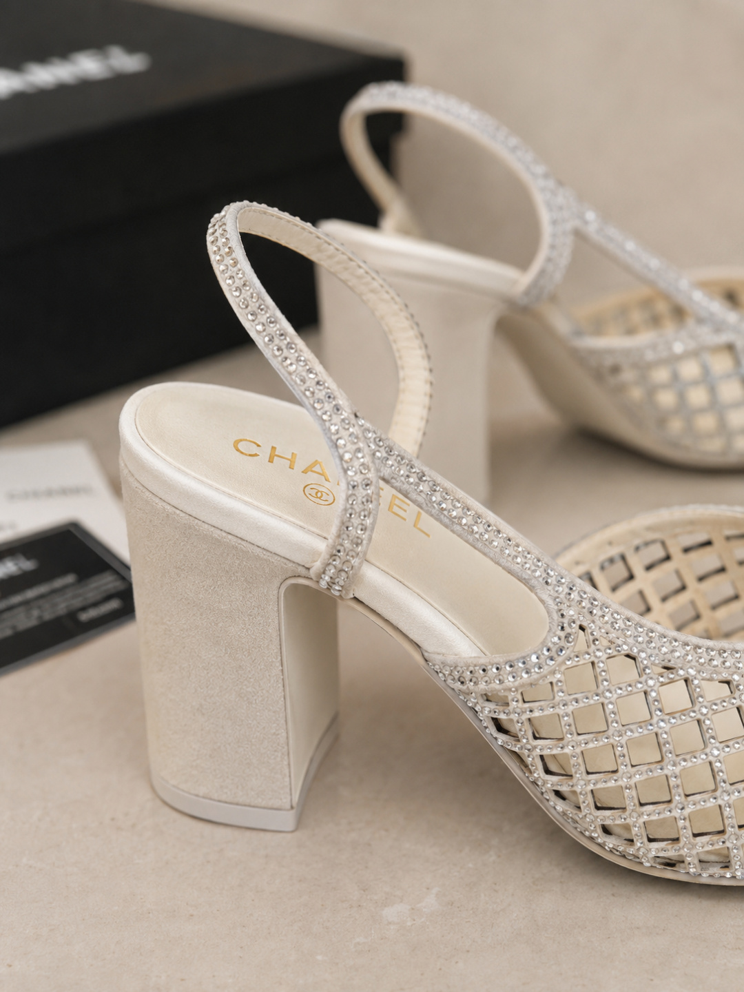 Chanel Mesh Slingback Block Heel Pumps