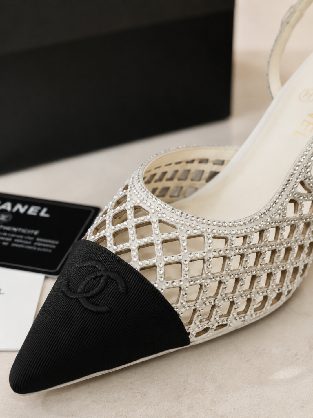 Chanel Mesh Slingback Block Heel Pumps