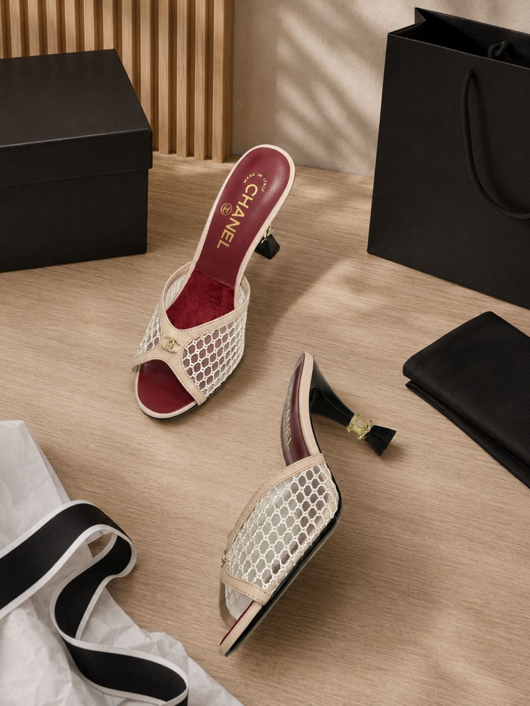 Chanel Mesh High Heel Slide Mules