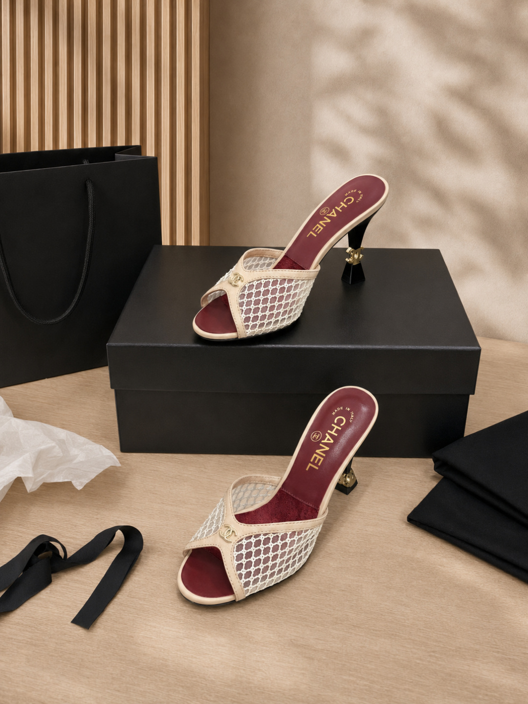 Chanel Mesh High Heel Slide Mules