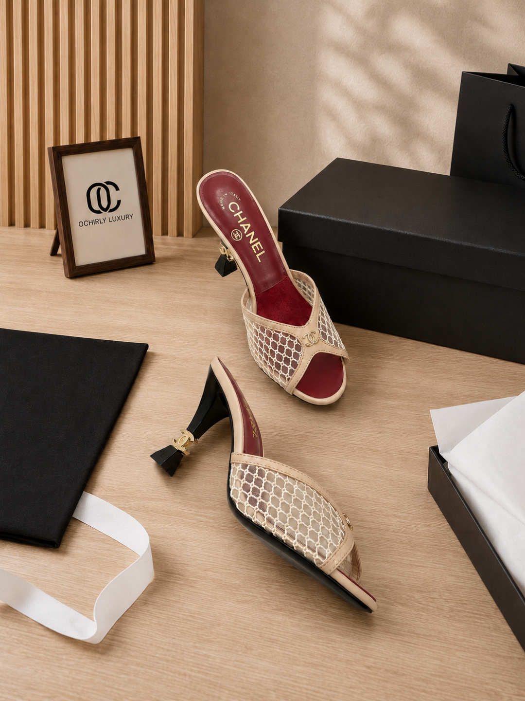Chanel Mesh High Heel Slide Mules