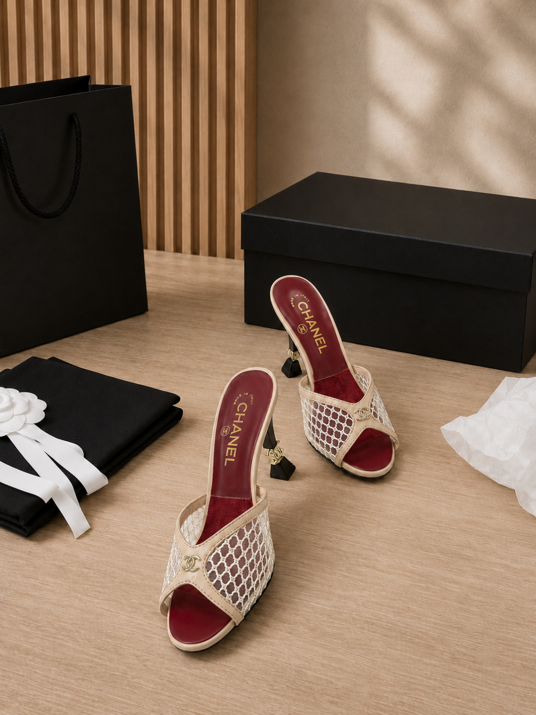 Chanel Mesh High Heel Slide Mules