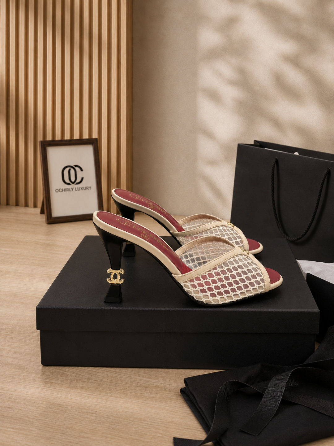 Chanel Mesh High Heel Slide Mules