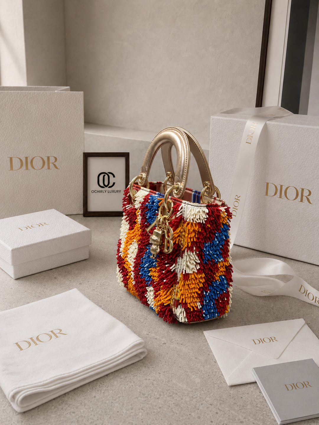 Dior Mini Lady Dior Beaded Handbag
