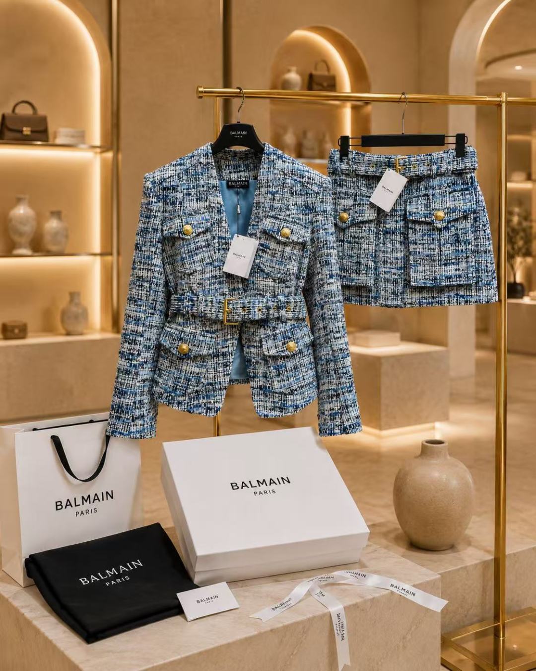 Balmain Tweed Jacket & Mini Skirt Set