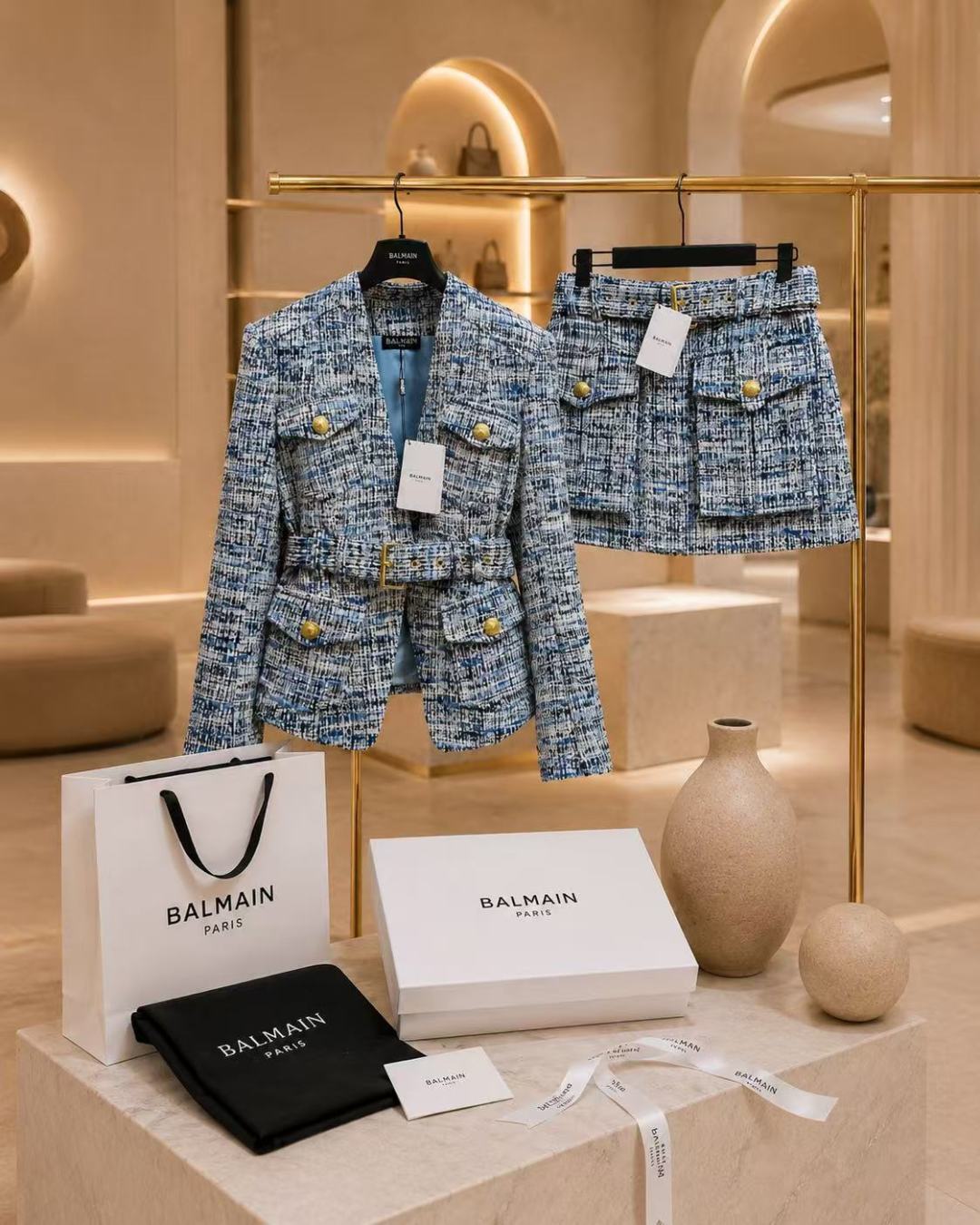 Balmain Tweed Jacket & Mini Skirt Set