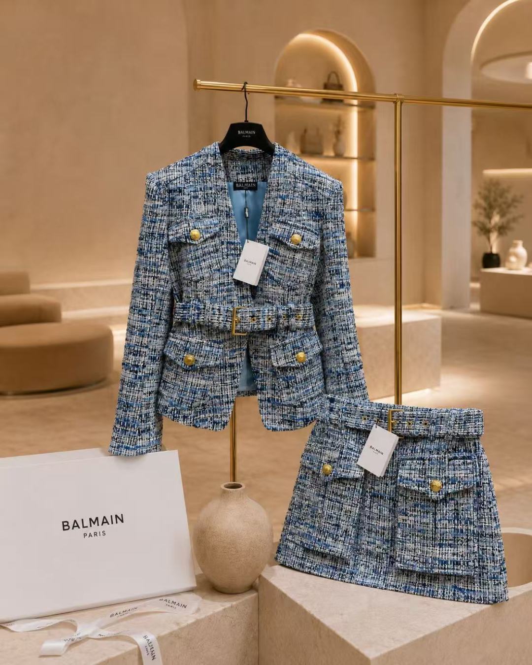 Balmain Tweed Jacket & Mini Skirt Set