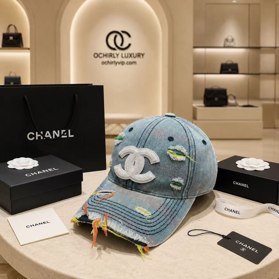 Chanel Distressed Denim Baseball Cap