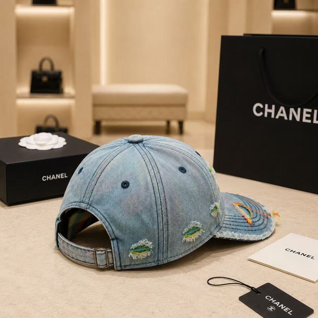 Chanel Distressed Denim Baseball Cap
