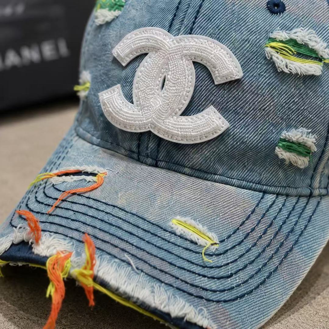 Chanel Distressed Denim Baseball Cap