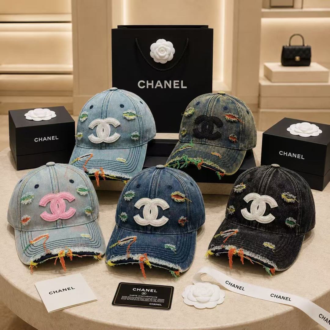 Chanel Distressed Denim Baseball Cap