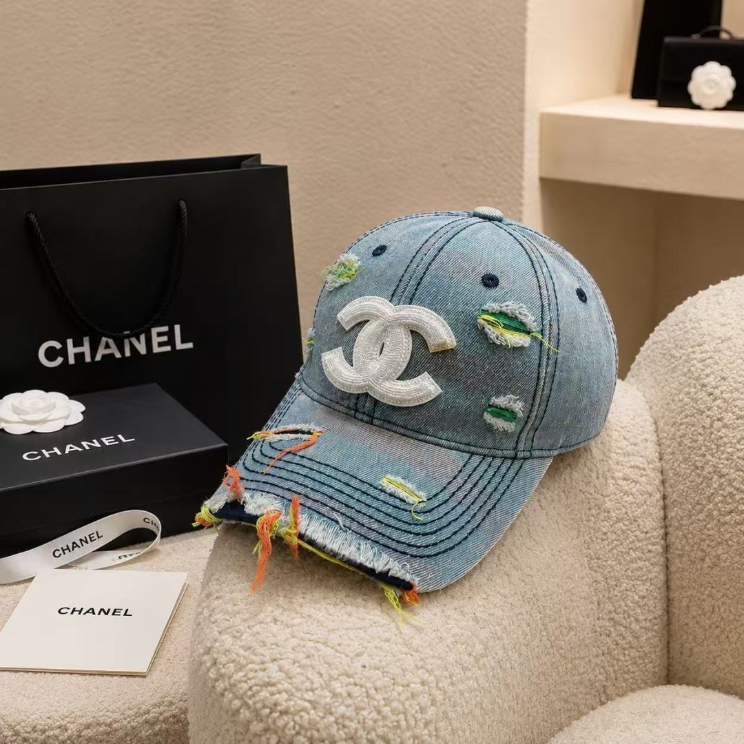 Chanel Distressed Denim Baseball Cap