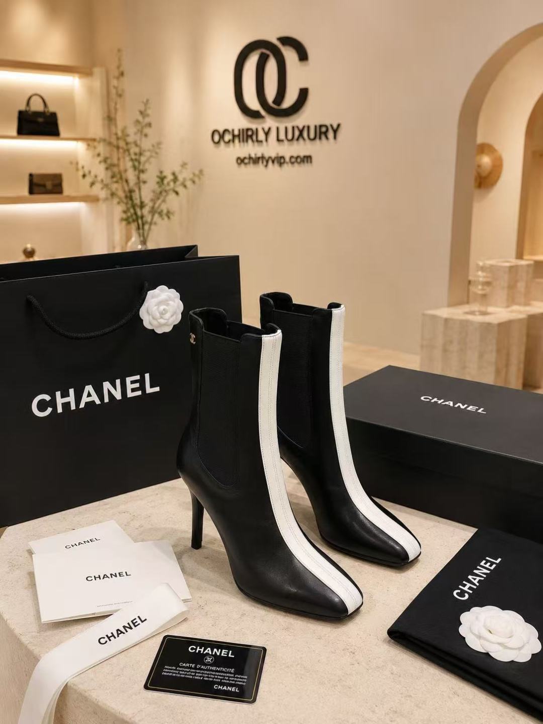 Chanel Black & White Stiletto Ankle Boots