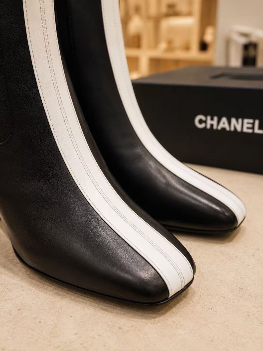 Chanel Black & White Stiletto Ankle Boots