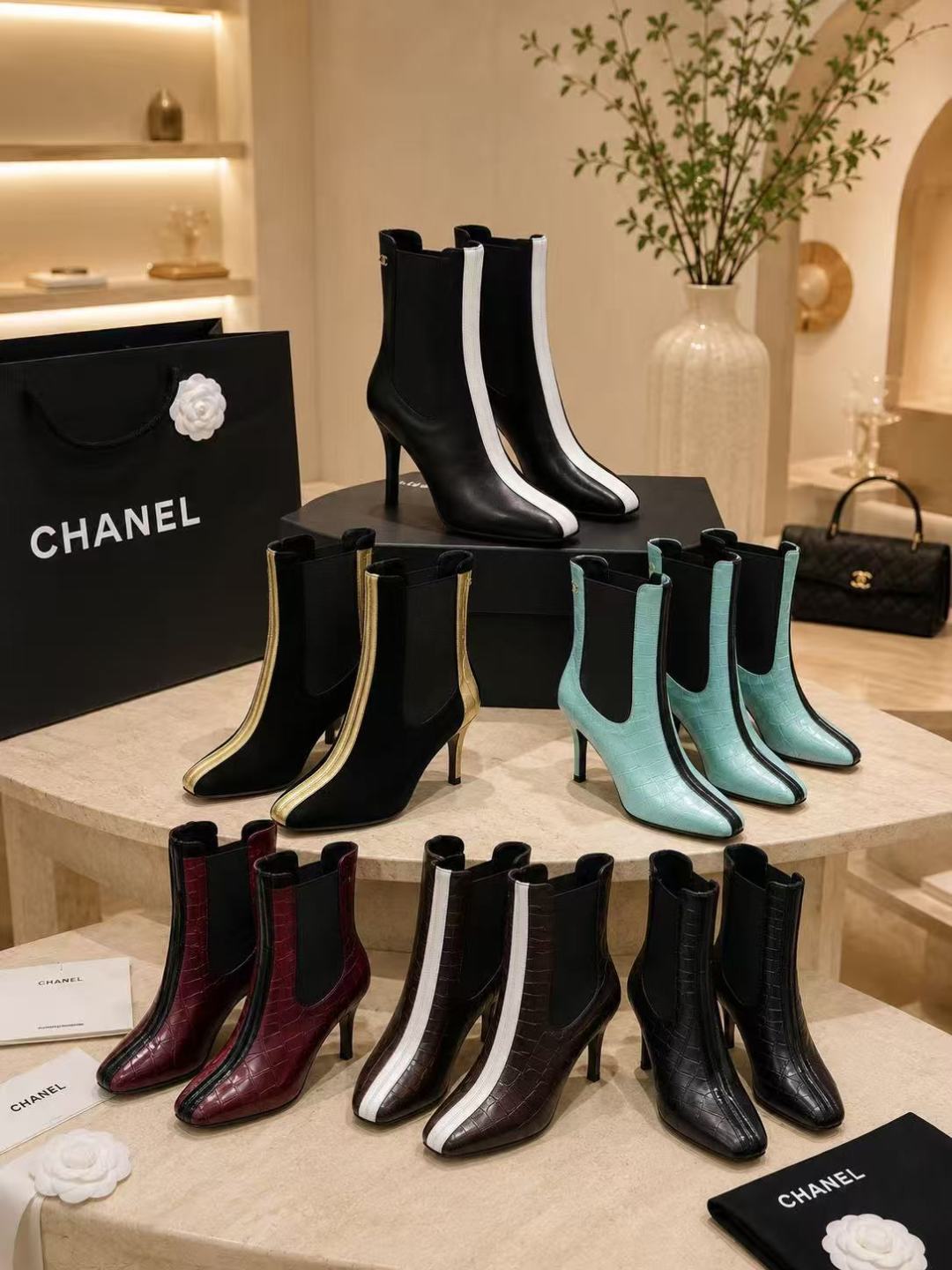 Chanel Black & White Stiletto Ankle Boots
