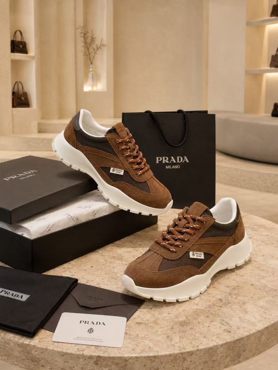 Prada Suede Mesh Platform Sneakers