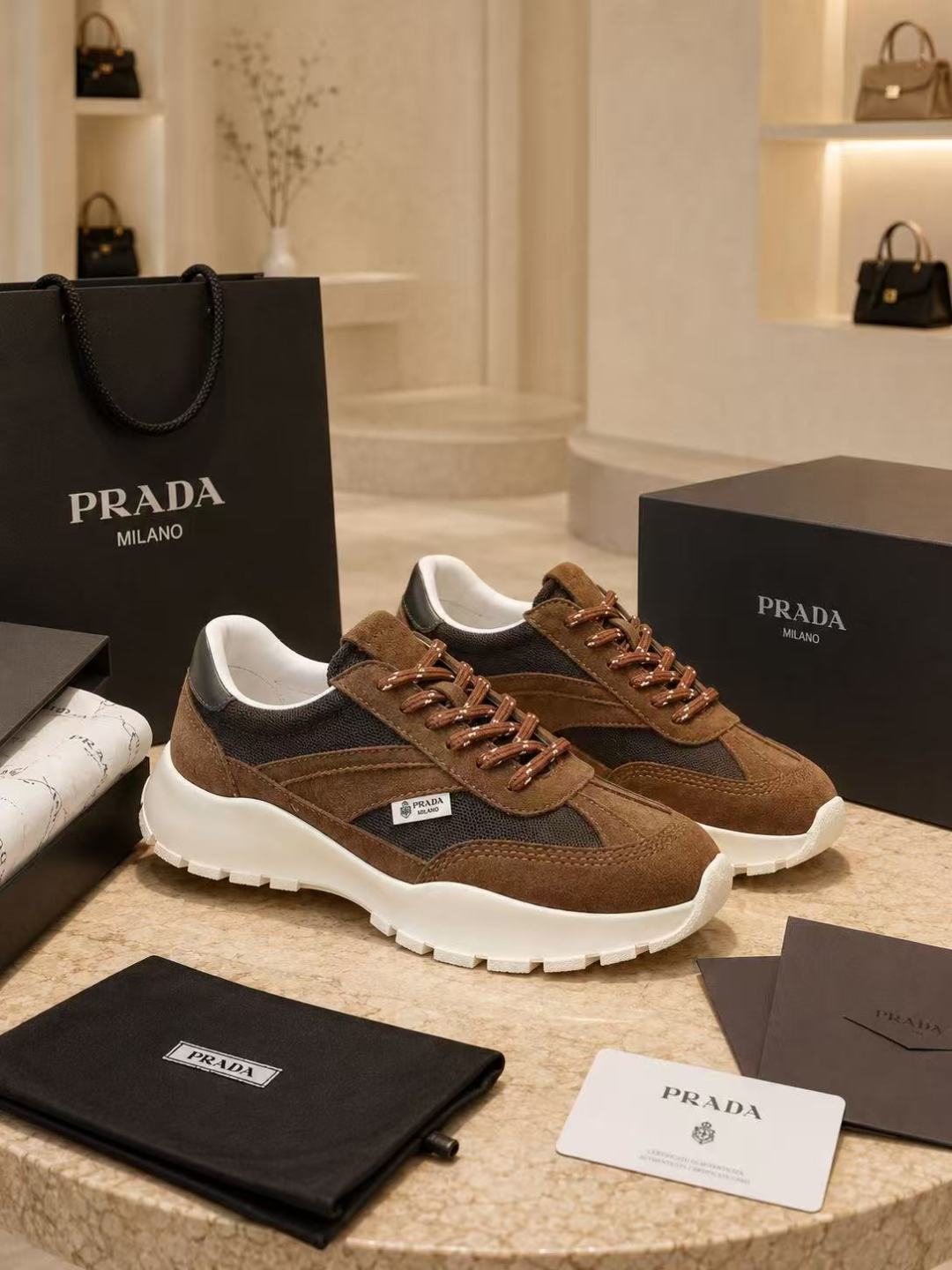 Prada Suede Mesh Platform Sneakers