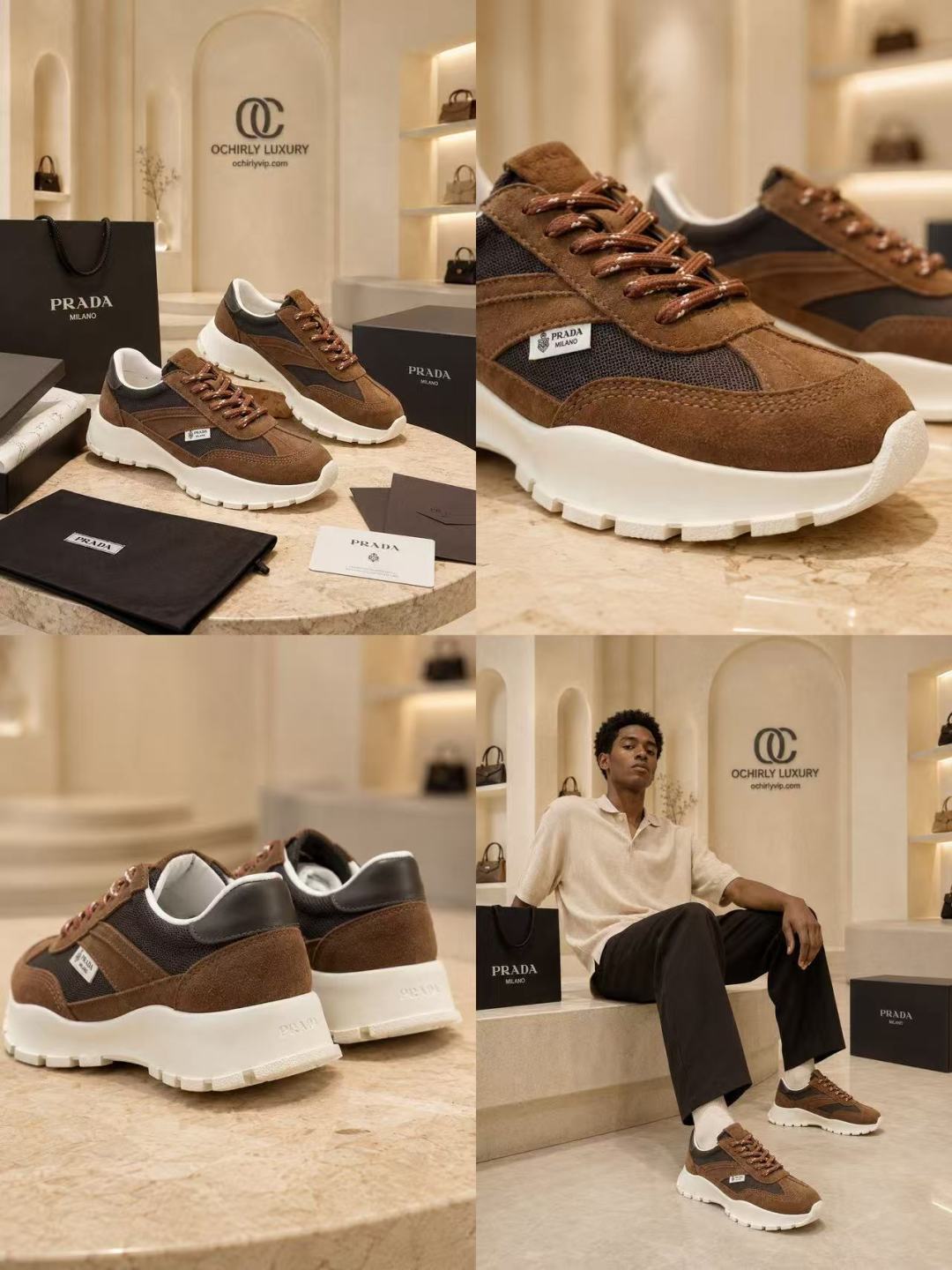 Prada Suede Mesh Platform Sneakers