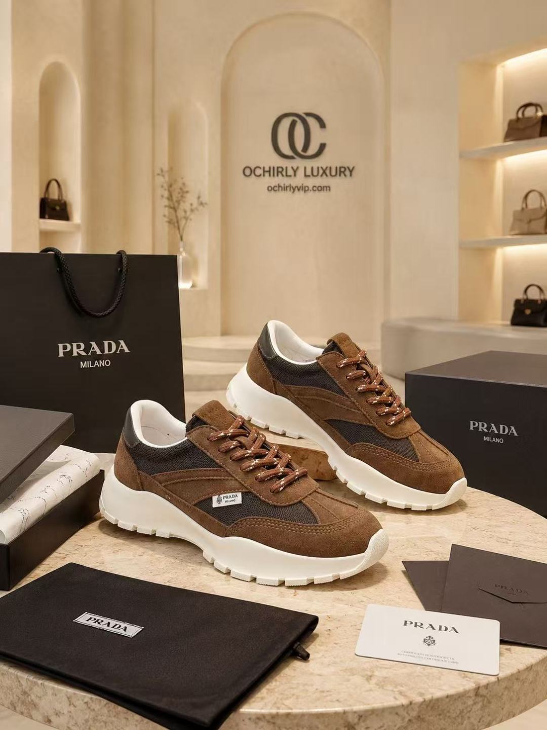 Prada Suede Mesh Platform Sneakers