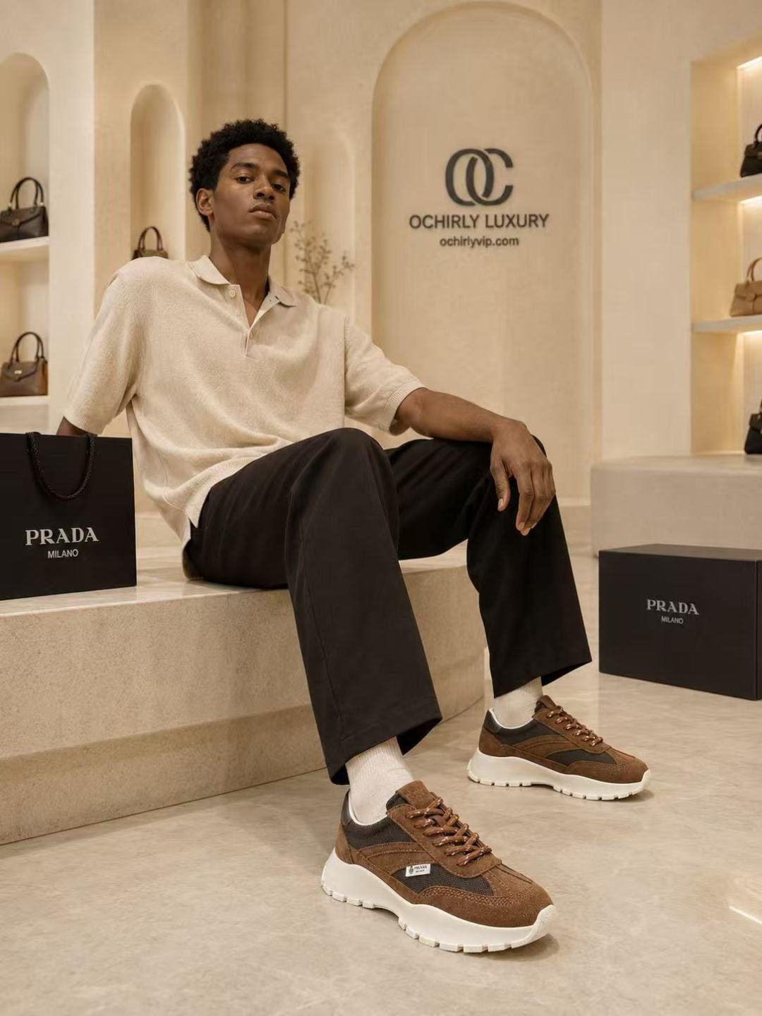 Prada Suede Mesh Platform Sneakers