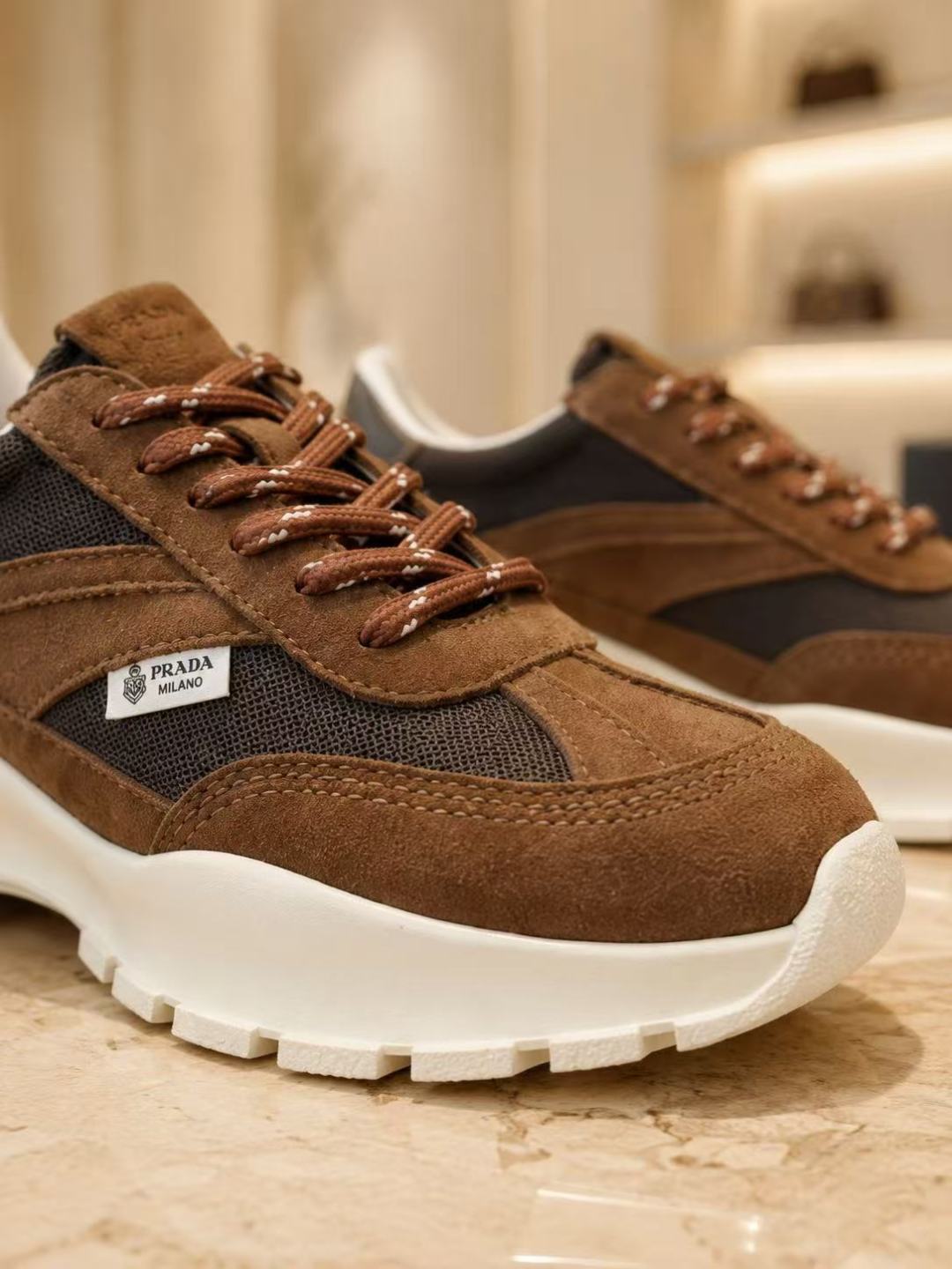 Prada Suede Mesh Platform Sneakers