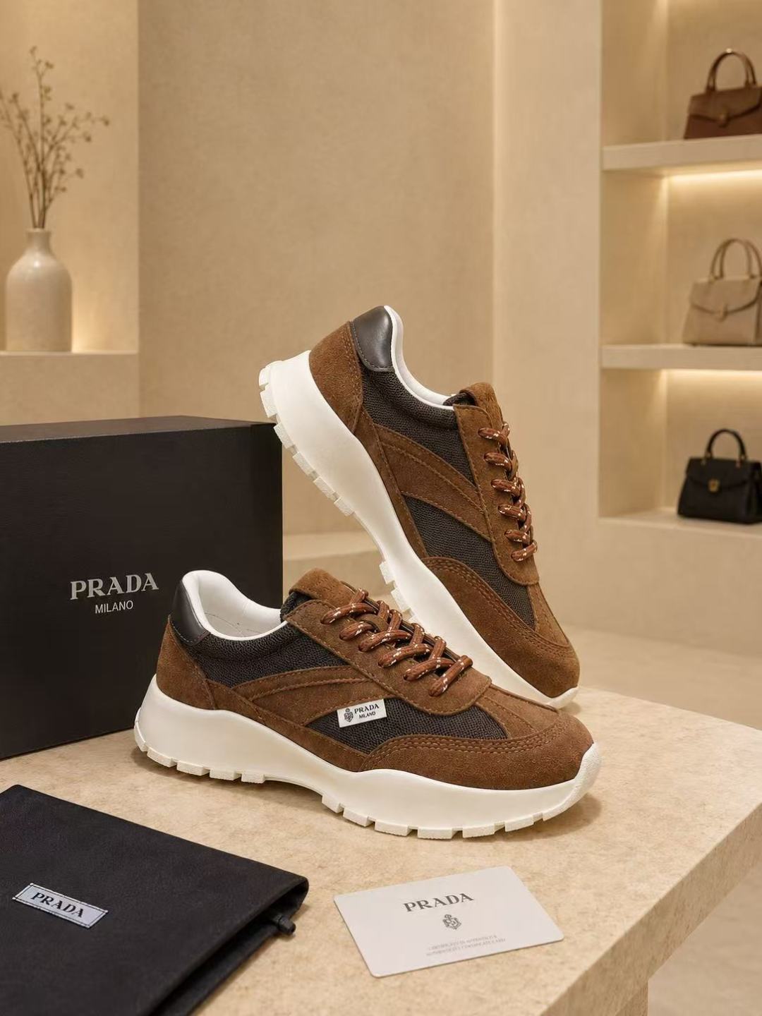 Prada Suede Mesh Platform Sneakers
