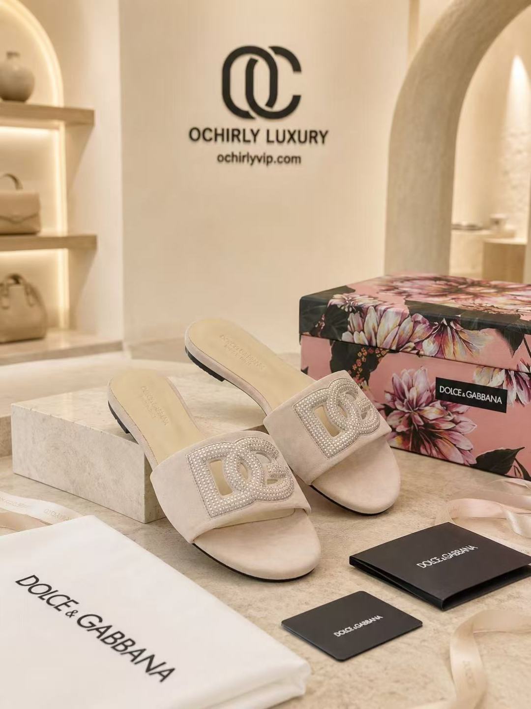 Dolce & Gabbana DG Crystal Logo Slide Sandals